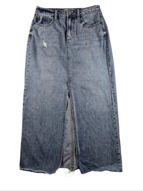 NWT Hidden Peyton Denim Maxi Skirt Raw Hem High Waist Small